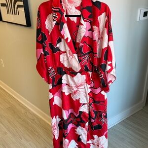 Zara Red and Pink Floral Maxi Dress